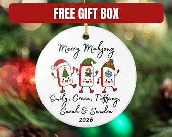 Merry Mahjong Ornament, Holiday Mahjong Tiles Personalized 2026, Girls Club Game Night Gift