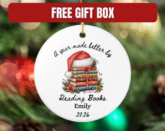 Book Lover Ornament, Gift For Reader, Just One More Page Keepsake, Book Club Personalized Giftable
