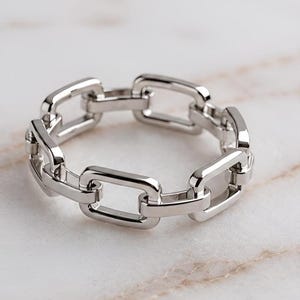 Sterling Silver Chain Link Ring, Minimalist Modern Band, Stackable Statement Jewelry
