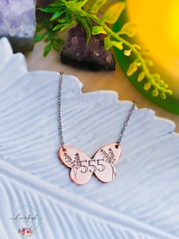 Angel Number 555 Necklace Butterfly Necklace Copper Butterfly