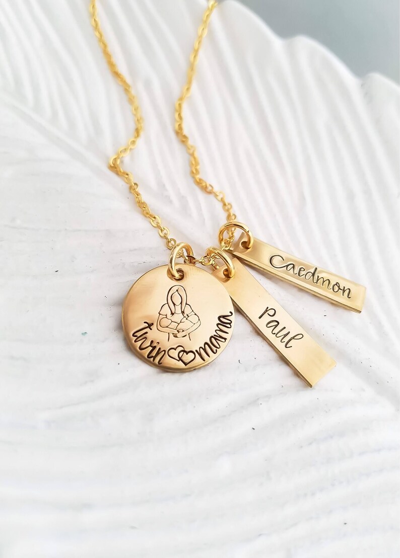 personalized gold mom of twins jewelry personalized gold mom necklace twin baby name jewelry Twin mom necklace push present for twins