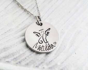 Personalized cat memorial necklace, pet loss necklace, memorial pet necklace, cat angel necklace, cat lover necklace,pet remembrance jewelry