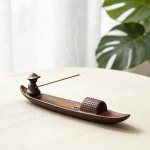 Keramik-Räucherstäbchenhalter in Fischerbootform, Wabi-Sabi-Räucherstäbchenhalter | Zen-Teetischdekoration, Meditations-Aromatablett, orientalische Wohndekoration