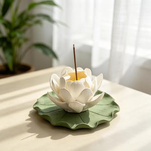 Ceramic Lotus Incense Holder, Handmade Flower Stick Incense Burner | Zen Home Decor, Meditation Aroma Tray, Gift for Yoga Lovers