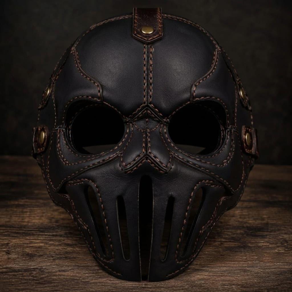 Premium Leather Skull Mask Gothic Halloween Cosplay Adjustable Handmade Costume Horror Festival Adult Accessory Unisex
