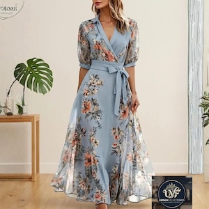 loose slim fit chiffon dress Fashion Flowy Chiffon Plunging Chest Cutout Slip Loose Maxi Dress Likemychoice