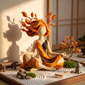 Earth Goddess Yoga Sculpture,Meditating Forest Nymph Statue, Felt Art Ornament, Spiritual Room Decor, Gift For Friend, Nice Gift