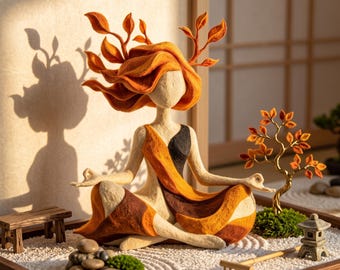 Jordgudinna Yoga Skulptur, Mediterande Skogsnymf Staty, Filtkonst Ornament, Andlig Rumsinredning, Gåva till Vän, Fin Gåva