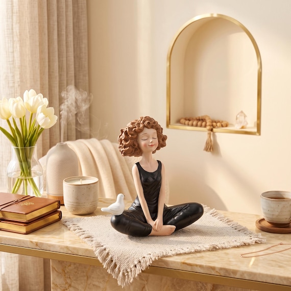 Meditating Girl Figurine, Room Aesthetic Decor,Peaceful Resin Sculpture, Indoor Desktop Decoration, Simple Home Accent, Nice Gift