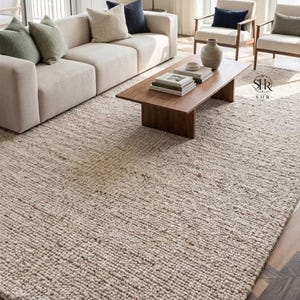 Handwoven Wool Dari Rug – Natural Ivory Chunky Loop Carpet, Modern Farmhouse Area Rug