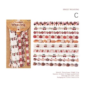 Pode incluir: Um conjunto de autocolantes Sweet Weaving com 20 folhas e 10 designs repetidos de padr&otilde;es de comida e fruta em croch&eacute;. Os autocolantes incluem imagens de gelados, cerejas, morangos, ma&ccedil;&atilde;s, p&atilde;o e ch&aacute;venas de caf&eacute; em papel texturado.