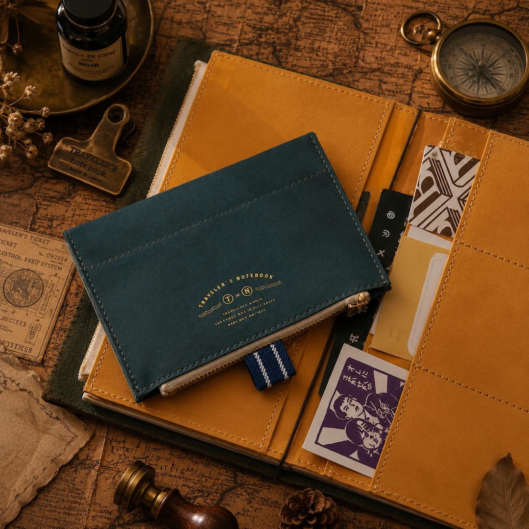 Washable Kraft Paper Zipper Pocket Insert, Traveler's Notebook Storage ...