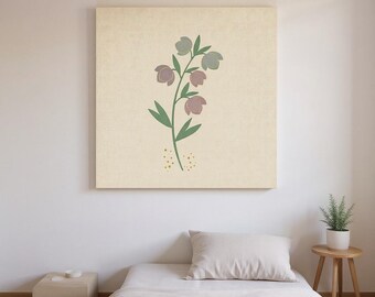 Lámina de heléboro / Arte mural botánico abstracto estilo boho, decoración de dormitorio en lila empolvado / Colección First Thaw