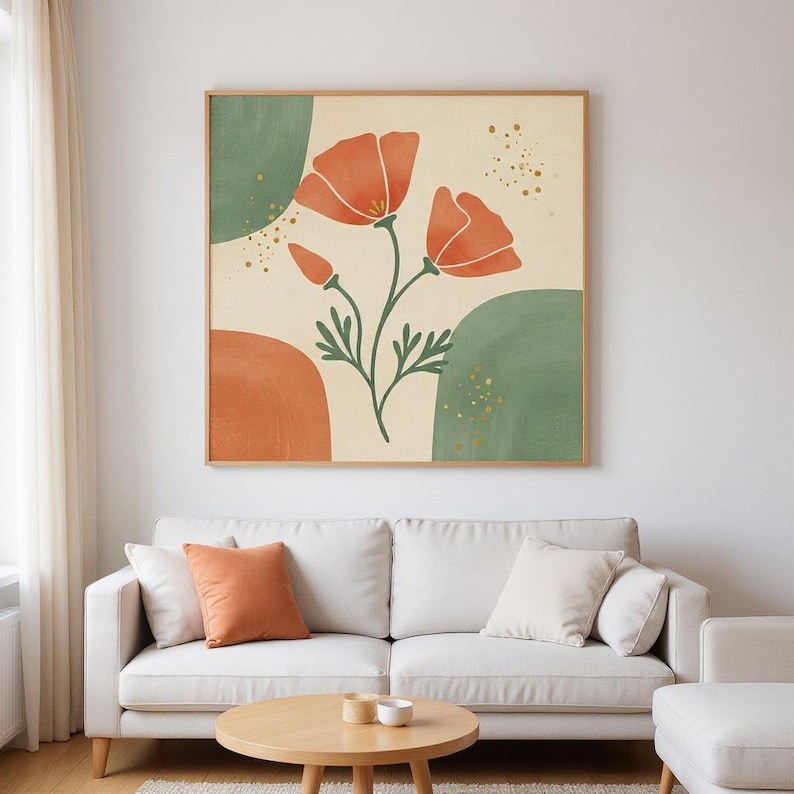 California Golden Poppy Printable Wall Art | California State Flower Digital Download, Boho Botanical Print image 1