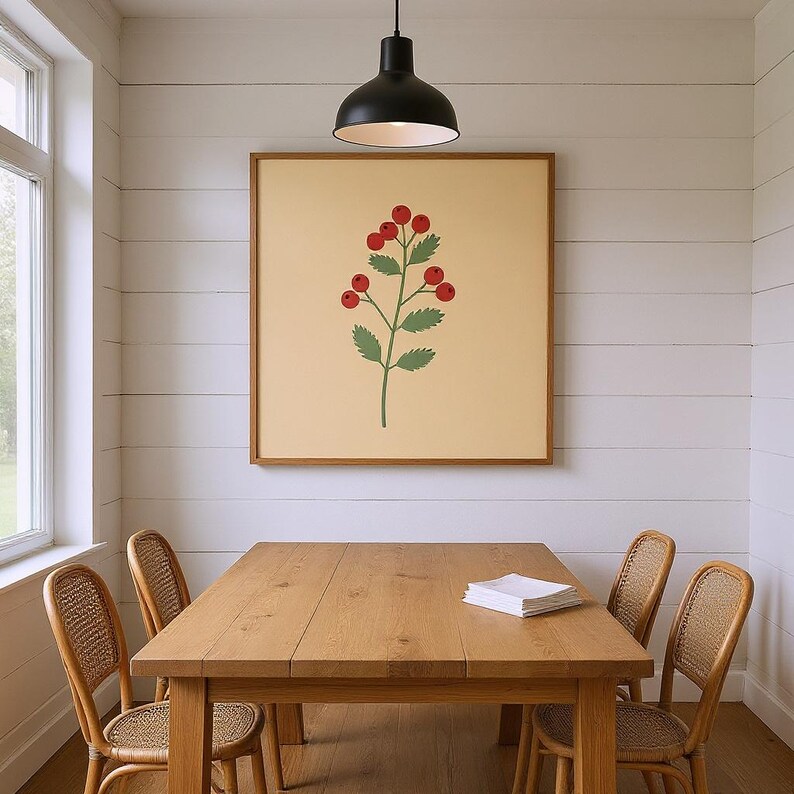 Rowan Berry Poster Print | Abstract Boho Botanical Wall Art, Oxblood Red Living Room Decor | English Hedgerow Collection image 6
