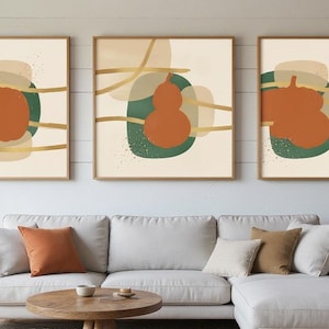 Pumpkin Patch Set of 3 Botanical Canvas Prints, Abstract Boho Wall Art Gallery Set for Bedroom, 3 Piece Print Set image 1