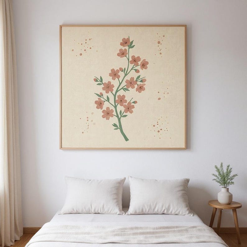 Cherry Blossom Branch Poster Print | Abstract Boho Botanical Wall Art, Dusty Pink Bedroom Decor | Spring Blossom Collection image 3