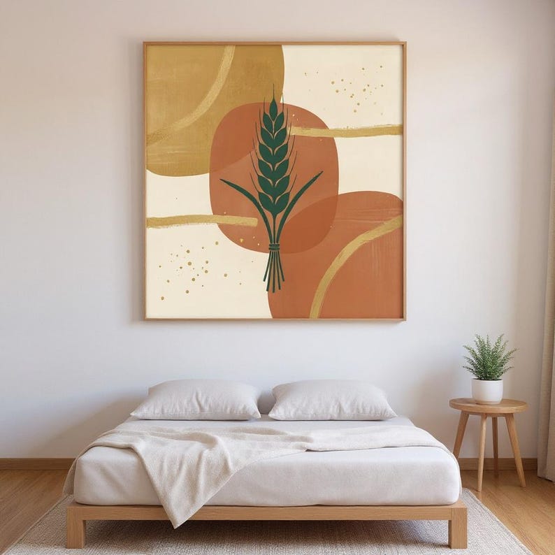 Wheat Sheaf Poster Print | Abstract Boho Botanical Wall Art, Burnt Orange Living Room Decor | Pumpkin Patch Collection image 3