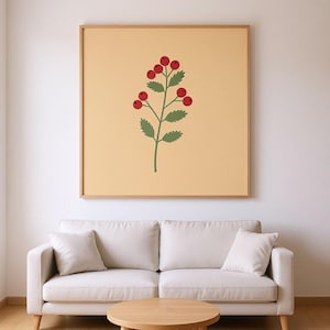 Stampa artistica da parete botanica Rowan Berry, tela astratta boho per soggiorno, decorazione rosso bordeaux / Collezione English Hedgerow immagine 1