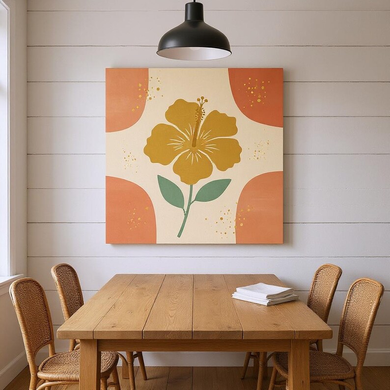 Hawaiian Yellow Hibiscus Poster Print | Hawaii State Flower Wall Art, Abstract Boho Botanical Decor, Living Room image 6