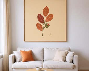 Lámina decorativa de hojas de haya para imprimir / Descarga digital, Estampado botánico bohemio, Colección Seto Inglés