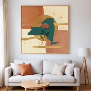 New York Rose Wall Art Print | New York State Flower Canvas, Abstract Boho Botanical Decor, Terracotta Bedroom Art image 4