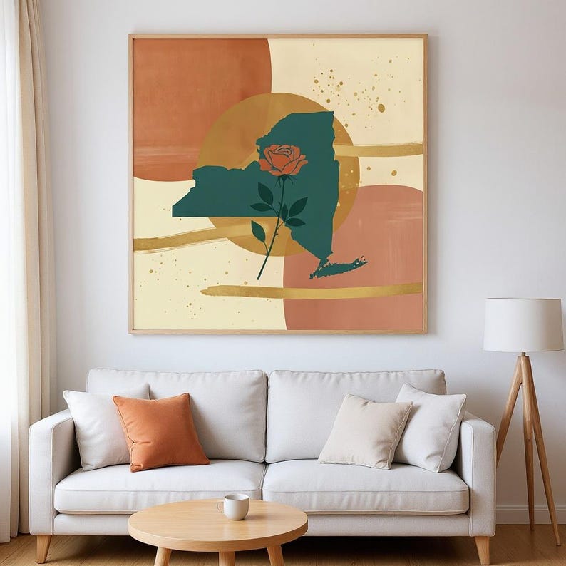 New York Rose Wall Art Print | New York State Flower Canvas, Abstract Boho Botanical Decor, Terracotta Bedroom Art image 4