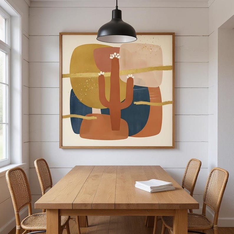 Arizona Saguaro Blossom Poster Print | Arizona State Flower Wall Art, Abstract Boho Botanical Decor, Living Room image 6