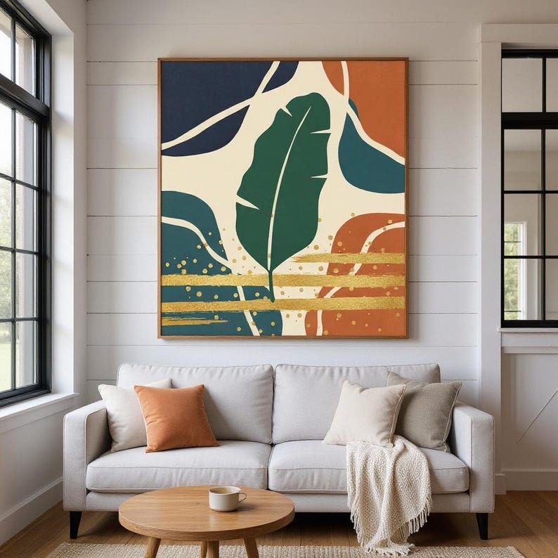 Banana Leaf Botanical Wall Art Print, Abstract Boho Canvas for Bedroom, Emerald Green Decor | Emerald Botanicals Collection image 5