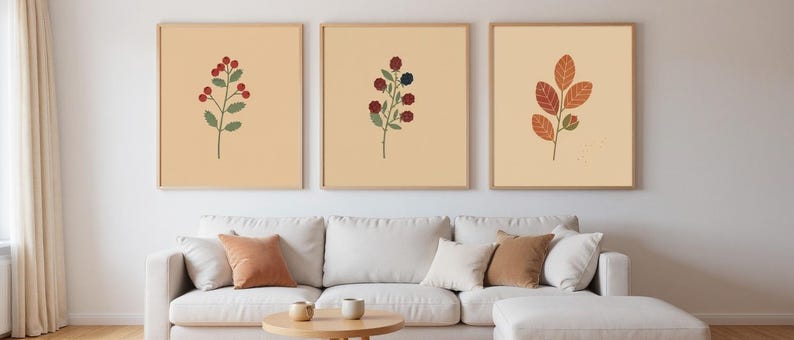 Blackberry Bramble Botanical Wall Art Print, Abstract Boho Canvas for Bedroom, Moss Green Decor | English Hedgerow Collection image 7