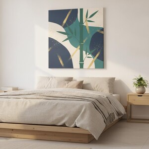Bambus Poster Kunstdruck | Abstrakte botanische Wandkunst, marineblaue Blatt Schlafzimmer Dekor | Quiet Botanicals Kollektion Bild 1
