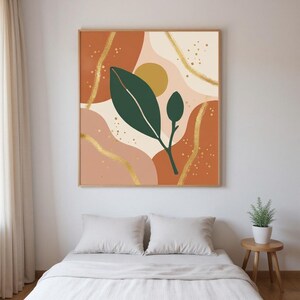 Magnolia Branch Botanical Wall Art Print, Abstract Boho Canvas for Living Room, Navy Boho Decor | Mediterranean Grove Collection image 3