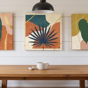 Tropical Botanica Set of 3 Botanical Canvas Prints, Abstract Boho Wall Art Gallery Set for Living Room, 3 Piece Print Set image 5