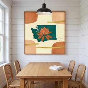 Washington Coast Rhododendron Poster Print | Washington State Flower Wall Art, Abstract Boho Botanical Decor, Living Room image 6