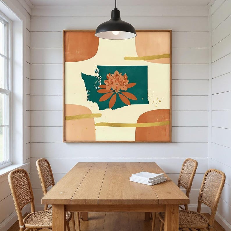 Washington Coast Rhododendron Poster Print | Washington State Flower Wall Art, Abstract Boho Botanical Decor, Living Room image 6