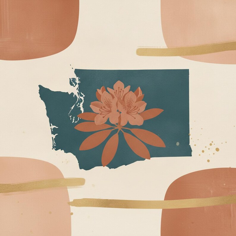 Washington Coast Rhododendron Poster Print | Washington State Flower Wall Art, Abstract Boho Botanical Decor, Living Room image 2
