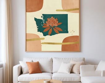 Washington Coast Rhododendron Printable Wall Art | Washington State Flower Digital Download, Boho Botanical Print