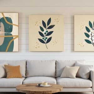 Conjunto de 3 lienzos con estampados botánicos Winter Grove, arte abstracto bohemio para pared, ideal para dormitorio. imagen 1