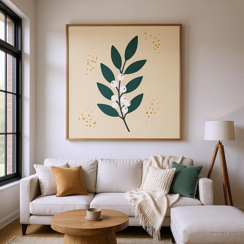 Snowberry Branch Poster Print | Abstract Boho Botanical Wall Art, Teal Leaf Art Living Room Decor | Winter Grove Collection image 5