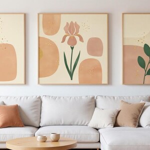 Southern Belles State Flowers Set of 3 | Abstract Boho Canvas Prints, Botanical Wall Art Gallery Set, Dusty Pink Decor image 7