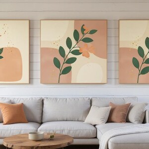 Southern Belles State Flowers Set of 3 | Abstract Boho Canvas Prints, Botanical Wall Art Gallery Set, Dusty Pink Decor image 1