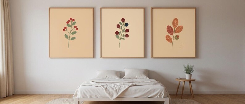 English Hedgerow Set of 3 Botanical Canvas Prints, Abstract Boho Wall Art Gallery Set for Living Room, 3 Piece Print Set image 6