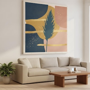 Lámina decorativa de hierba de la Pampa / Arte mural botánico abstracto estilo boho, decoración boho color crema para sala de estar / Colección Golden Hour imagen 1