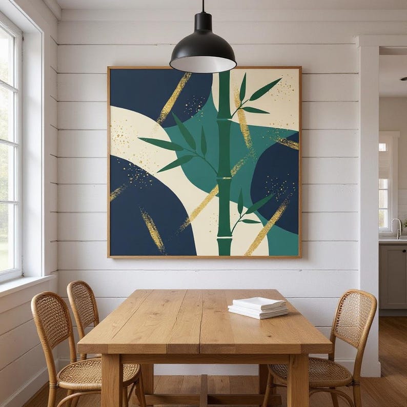 Bambus Poster Kunstdruck | Abstrakte botanische Wandkunst, marineblaue Blatt Schlafzimmer Dekor | Quiet Botanicals Kollektion Bild 6