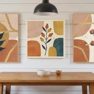 Harvest Moon Set of 3 Botanical Canvas Prints, Abstract Boho Wall Art Gallery Set for Living Room, 3 Piece Print Set image 5