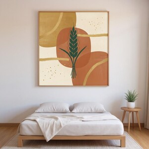 Botanischer Kunstdruck mit Weizengarbenmotiv, abstraktes Boho-Leinwandbild fürs Wohnzimmer, Dekor in gebranntem Orange | Kürbis-Kollektion Bild 3