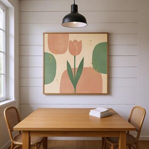 Tulip Stem Poster Print | Abstract Boho Botanical Wall Art, Sage Green Bedroom Decor | Spring Blossom Collection image 6