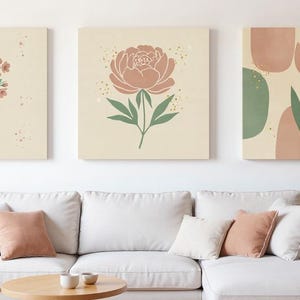 Tulip Stem Botanical Wall Art Print, Abstract Boho Canvas for Bedroom, Sage Green Decor | Spring Blossom Collection image 7