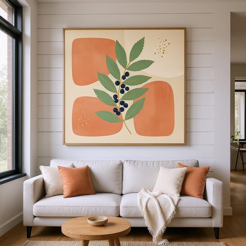 Oregon Grape Wall Art Print | Oregon State Flower Canvas, Abstract Boho Botanical Decor, Sage Green Bedroom Art image 5