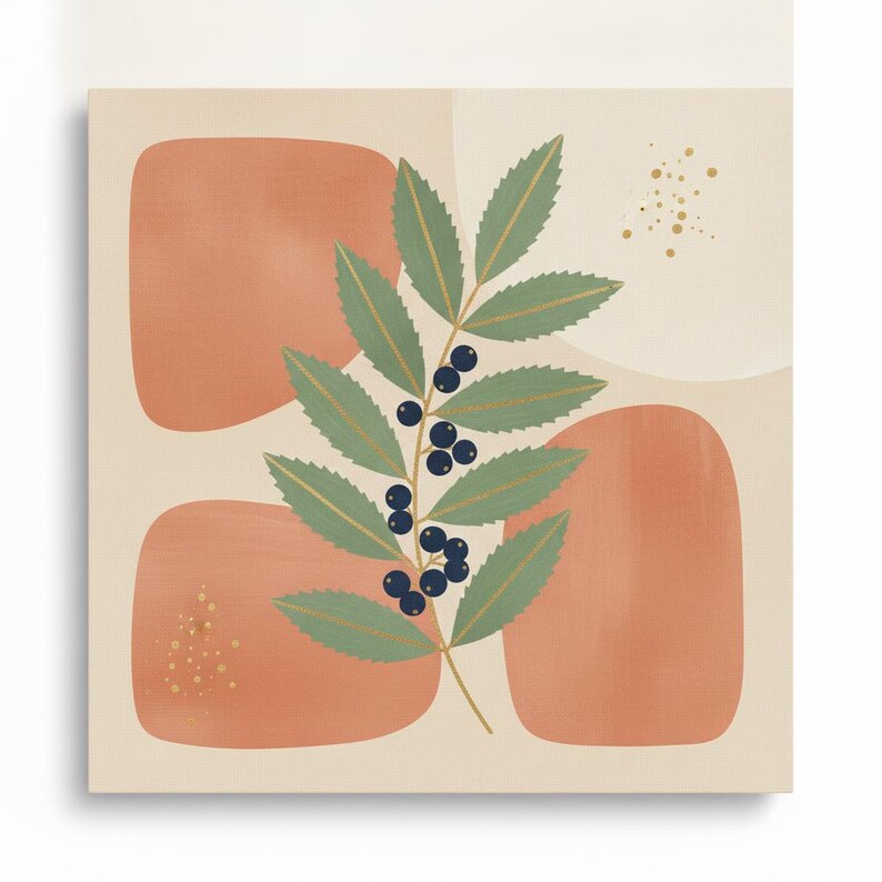 Oregon Grape Wall Art Print | Oregon State Flower Canvas, Abstract Boho Botanical Decor, Sage Green Bedroom Art image 2
